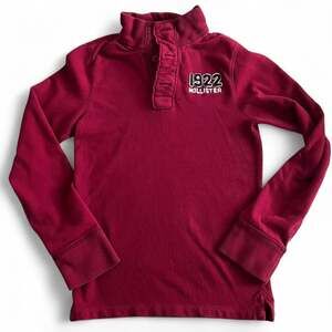 Hollister Men's Small Burgundy Long Sleeve Mock Neck Button Henley Sweatshirt